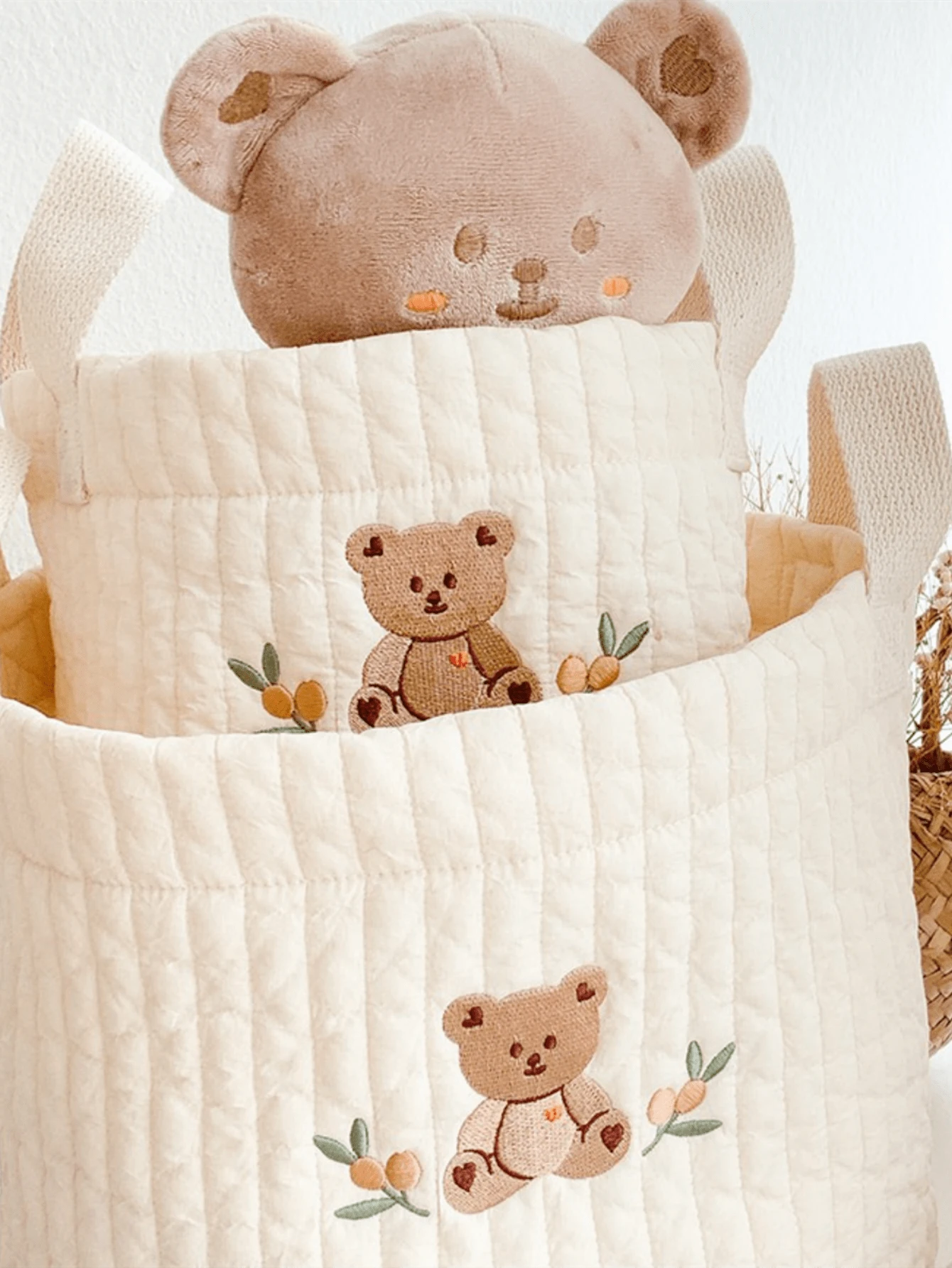 1pc Baby Beige Large Capacity Olive Bear Storage Bag, Handheld Diaper