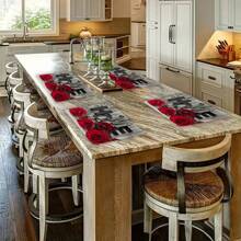 4入組浪漫紅玫瑰家居紋理餐墊,廚房耐熱用餐墊,對夫婦有意義的祝福,適用於任何季節和情人節 - 紅色 - 查看 8