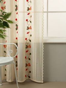 1入組米色刺繡窗紗帶小鈴鐺,清新風格,半遮光 - 米色 - 查看 5