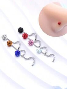 1入組五彩鼻環套裝女士不銹鋼彎曲鼻環穿戴飾品 - 彩色 - 查看 5