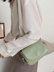 Ms. Pu Shoulder Bag Retro Simple Solid Color Messenger Bag 1 Beautiful Portable Mini Bag, Can Also Be Used As Change Wallet, Cosmetic Bag, Mobile Phone Bag, Etc., Soft Shell, Cover Type Magnetic Buckle Opening And Closing, Lining Mouth Zipper, Artificial Leather Lining, Lightweight Without Losing Texture, Multi-Color Optional - Green - View 3