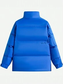 Men's Thickened Outdoor Down Jacket, Featuring Letter Pattern, Zip-Up, Stand Collar Design - Blue - View 2