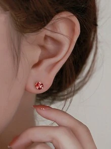 1pair Adorable Small Red Stud Earrings For Women, Suitable For Any Occasion, A Delicate Luxury Gift - Earrings - View 3
