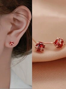 1pair Adorable Small Red Stud Earrings For Women, Suitable For Any Occasion, A Delicate Luxury Gift - Earrings - View 1