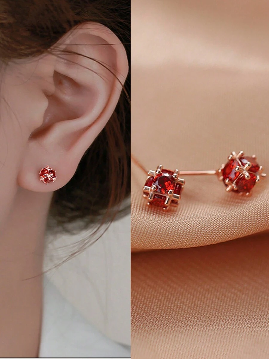 1pair Adorable Small Red Stud Earrings For Women, Suitable For Any Occasion, A Delicate Luxury Gift - Earrings - View 1
