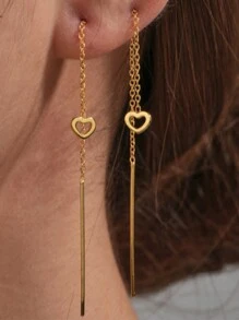 1對925純銀心形流蘇耳環,浪漫下垂式耳環,18k鍍金,絕佳的婚禮情人節精品珠寶 - 金色 - 查看 2