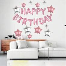 25pcs Birthday Happy Pack, Pink Star Decoration Balloon, Banner And Party Supplies For Birthday Party, Group Activity Decoration Props - Multicolor - View 4