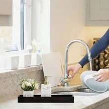 1個長方形窄木托盤,帶有抽手燭台托盤,適用於家居咖啡桌客廳浴室裝飾 - 41cm長 - 查看 3