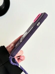 1入組驚嚇黑貓圖案手機殼,內含1條粉色手繩、鏡子環支架和2個繫繩孔,深紫色tpu柔軟殼與 Iphone 15promax/11/12/13/14plus 兼容,可斜挎或肩背。 - 彩色 - 查看 8