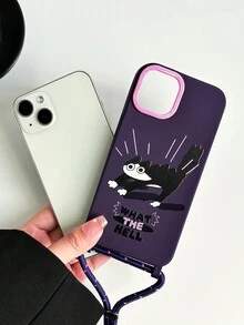 1入組驚嚇黑貓圖案手機殼,內含1條粉色手繩、鏡子環支架和2個繫繩孔,深紫色tpu柔軟殼與 Iphone 15promax/11/12/13/14plus 兼容,可斜挎或肩背。 - 彩色 - 查看 6