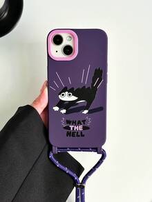 1入組驚嚇黑貓圖案手機殼,內含1條粉色手繩、鏡子環支架和2個繫繩孔,深紫色tpu柔軟殼與 Iphone 15promax/11/12/13/14plus 兼容,可斜挎或肩背。 - 彩色 - 查看 5