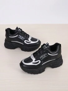 1雙女款增高內增高8公分楔形厚底運動鞋，時尚休閒粗款增高運動休閒鞋 - 黑色 - 查看 3