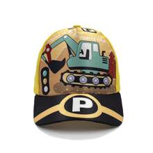 1pc Kids' Excavator & Mixer Truck Printed Baseball Cap, Cute Sunshade For Daily Use - Yellow - View 7