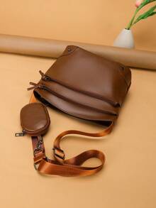 2 件組咖啡棕色 Pu 復古休閒風格大容量拉鍊零錢包和斜挎方包適合女士日常通勤、購物、旅行、派對、宴會、晚餐、化妝收納包、女朋友生日和節日禮物、時尚時尚派對配飾 - 咖啡棕 - 查看 8