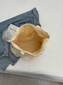 时尚大容量帆布手提包，学校用手提包 - 米色 - 查看 5