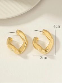 1pair Fashionable Geometrical Design Chain Closure Earrings - Yellow Gold - View 3