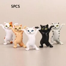 5 件/套卡通防摔跳舞貓蛋糕裝飾品,可愛貓娃娃裝飾,手工藝品,耳機架,房間,辦公室,家居裝飾 - 彩色 - 查看 6