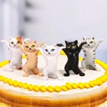 5 件/套卡通防摔跳舞貓蛋糕裝飾品,可愛貓娃娃裝飾,手工藝品,耳機架,房間,辦公室,家居裝飾 - 彩色 - 查看 5