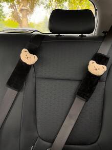 2pcs Car Seat Belt Shoulder Pad Cover With Cute Bear Decor For Protection - Beige - View 2