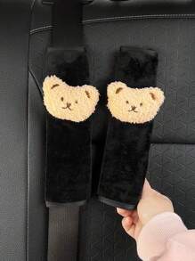 2pcs Car Seat Belt Shoulder Pad Cover With Cute Bear Decor For Protection - Beige - View 5