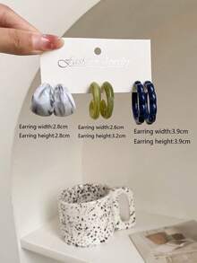 1 套 3 对/套个性化 C 形耳环，几何花边耳环套装 - 彩色 - 查看 19