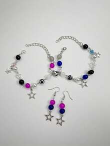 4入組吉他、星星、麥克風、珠鑲石設計情侶項鏈,情人節絕佳禮物 - 彩色 - 查看 9