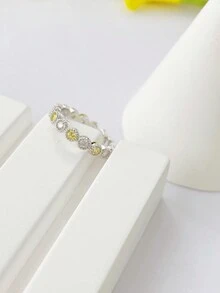 1pc Simple And Luxurious Style Diamond Inlaid Ring - Silver - View 5
