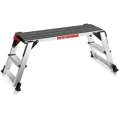 Aluminum Work Platform, Folding Step With Lock, Work Platform Can Hold Up To 150kg, Step With Balancing Levers, Step Bench With Anti-Slip Mats, Foldable, Stable And Non-Slip