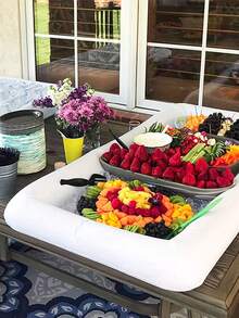 1個充氣式食品服務台,非常適合燒烤,野餐和泳池派對,內附冰塊和排水塞,讓您的食物和飲料保持冷鮮 - 白色 - 查看 8