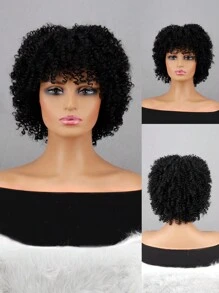 14inch African Roll With Bangs Black Synthetic Wig Women Wear Daily For Banquets And Parties - Black - View 1
