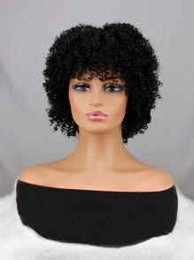14inch African Roll With Bangs Black Synthetic Wig Women Wear Daily For Banquets And Parties - Black - View 6
