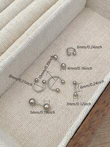 6入組流行女士手術不銹鋼雙頭球形耳釘,軟骨耳環可愛的銀色馬蹄鼻中隔環耳環適用於男性 - 6pcs Set - 查看 3