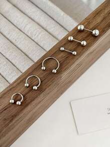 6入組流行女士手術不銹鋼雙頭球形耳釘,軟骨耳環可愛的銀色馬蹄鼻中隔環耳環適用於男性 - 6pcs Set - 查看 1