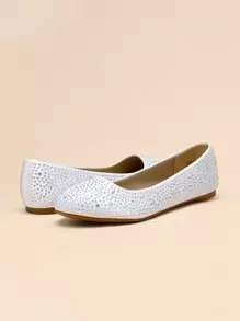 Women's Rhinestone Glitter Ballet Flats Slip-On Elegant Comfortable Round Toe Solid Color Party Wedding Shoes - 白色 - 查看 7