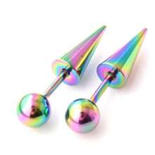 1pc Stainless Steel Long Sharp Cone Shaped Ear Bone Stud Earring Simple Fashionable Unisex - Antique Silver - View 5