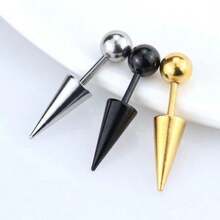 1pc Stainless Steel Long Sharp Cone Shaped Ear Bone Stud Earring Simple Fashionable Unisex - Antique Silver - View 8