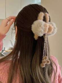 Autumn And Winter Heart Tassel Pendant, Plush Ball Hair Clip, Plush Grab Clip, Back Head Hair Grab Top Clip, Hair Ornament Headpiece For Women - N138 Brown Hair Ball - View 1