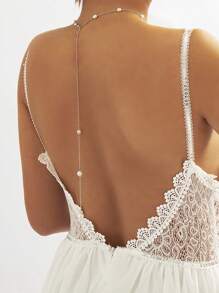 1pc Sexy Faux Pearl Pendant Tassel Necklace Backless Body Chain, Suitable For Women's Daily Wear