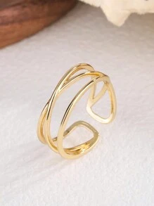 ESBERRY 1 Miếng Hai lớp Hình học Tối giản Có thể điều chỉnh Nhẫn Đối với phụ nữ S925 Bạc nguyên chất Vàng Màu sắc Tốt Đồ trang sức Mặc hàng ngày Món quà - Vàng - Xem 1