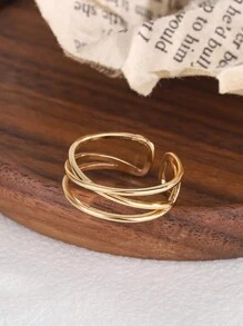 ESBERRY 1 Miếng Hai lớp Hình học Tối giản Có thể điều chỉnh Nhẫn Đối với phụ nữ S925 Bạc nguyên chất Vàng Màu sắc Tốt Đồ trang sức Mặc hàng ngày Món quà - Vàng - Xem 2