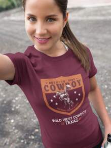 T-shirt feminina country slim blusa cowboy blusinha - Vinho - Visão 3
