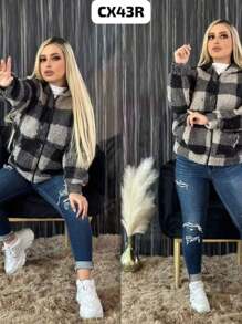 SUDADERA ALA CINTURA TELA DE BORREGITA CON CIERRE - Negro - Ver 1