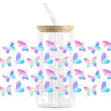 1pc Colourful Butterfly Design UV DTF Cup Wraps For 16 Oz Glass Cup, Glass Stickers For Cups, Cup Decals UV Transfer Stickers For Cups Waterproof Sticker Bottle Sticker Adhesive Sticker- - Multicolor - View 1
