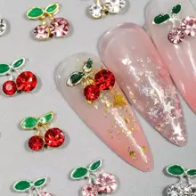 6-Grid Box Containing 24pcs 3D Red Cherry Nail Decorations, DIY Alloy Rhinestone Nail Art Accessories, Valentine's Day Gifts, Gifts For Friends And Girlfriends, Makeup And Styling Supplies, Suitable For Enhancing The Charm Of Women's Nails, Nail Art Supplies, Essential Nail Art Supplies For Nail Artists.