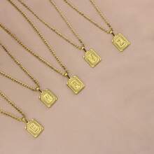 2PCS Gold Layered Necklace Set For Women Girls Dainty Choker Gold Filled Stainless Steel Figaro Chain Layering Necklaces Jewelry Gifts Square Pendant Letter A-Z - Gold - View 4