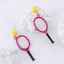 1對女士運動休閒風格的銅和立方氧化鋯網球拍造型耳環 - 玫紅色 - 查看 2