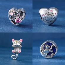 1 件動物風格真正 S925 純銀可愛爪子吊墜珠適合手鍊項鍊吊飾 Diy 女士珠寶製作 - 銀色 - 查看 2