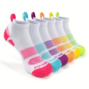 6 Pairs Of Women Sports Colorful Low Cut Arch Support Footbed Cushioned Athletic Socks, One Size Fits All, Comfortable And Soft, Suitable For Running, Jogging, Fitness, Hiking, Biking, Gym, Casual Wear
