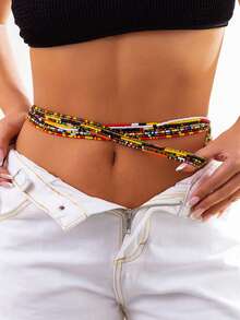 2 Pieces 1 Package, Boho Style Colorful Acrylic Beads Chain Waist Chain Belly Chain Random Color Body Jewelry - Multicolor - View 5