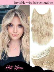 Clip In Hair Extension ,Invisible Wire Hair Extensions With Adjustable Size Removable Secure Clips Bleach Blonde Wavy Secret Hairpiece For Women - Apricot - View 1